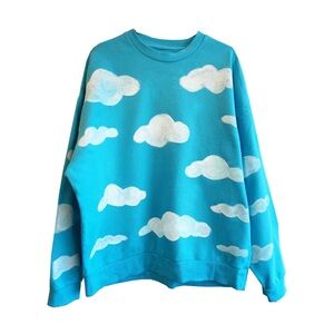 Quillattire Hand-Painted Blue Cloud Print Sweatshirt